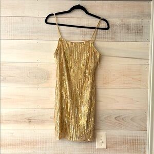 Trixxi Gold Sheath Mini Dress Spaghetti Strap